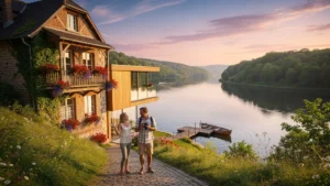 Comparaison de deux maisons d'hôtes avec vue panoramique sur la Meuse au lever du soleil