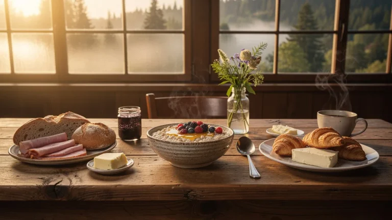 Trois petits-déjeuners d'auberge ardennaise testés en conditions réelles sur table rustique en lumière naturelle