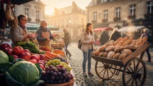 Marché ardennais animé un samedi matin à Charleville sans sac ni monnaie, ambiance authentique et colorée