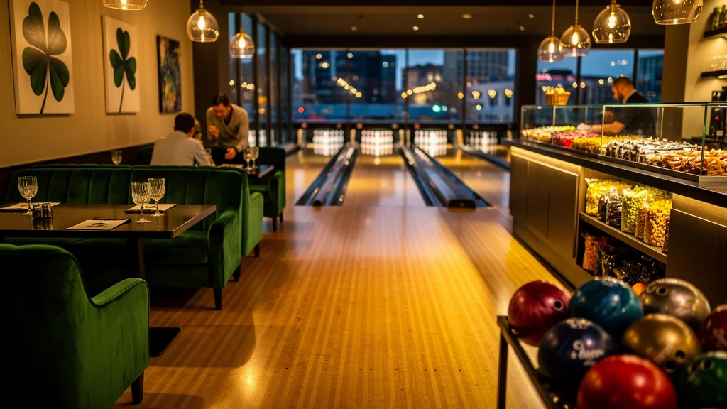 Intérieur moderne et chaleureux du bowling du Trèfle avec ses pistes brillantes et ambiance accueillante