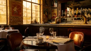Intérieur chaleureux et élégant de la brasserie Bellanger à Paris, ambiance gastronomique raffinée