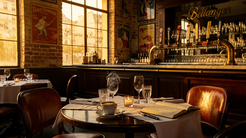 Intérieur chaleureux et élégant de la brasserie Bellanger à Paris, ambiance gastronomique raffinée