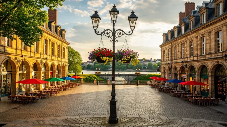 Vue hyperréaliste de la Place Ducale à Charleville-Mézières un week-end ensoleillé