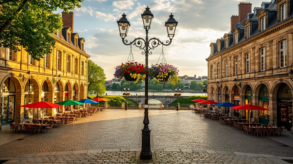Vue hyperréaliste de la Place Ducale à Charleville-Mézières un week-end ensoleillé